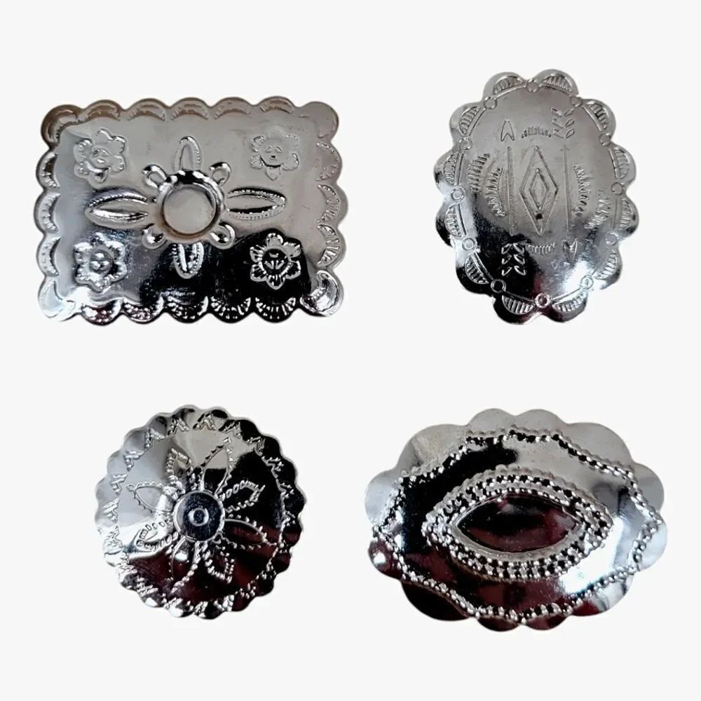 Concho Button Covers Silver Toned Western Floral Lot of 4